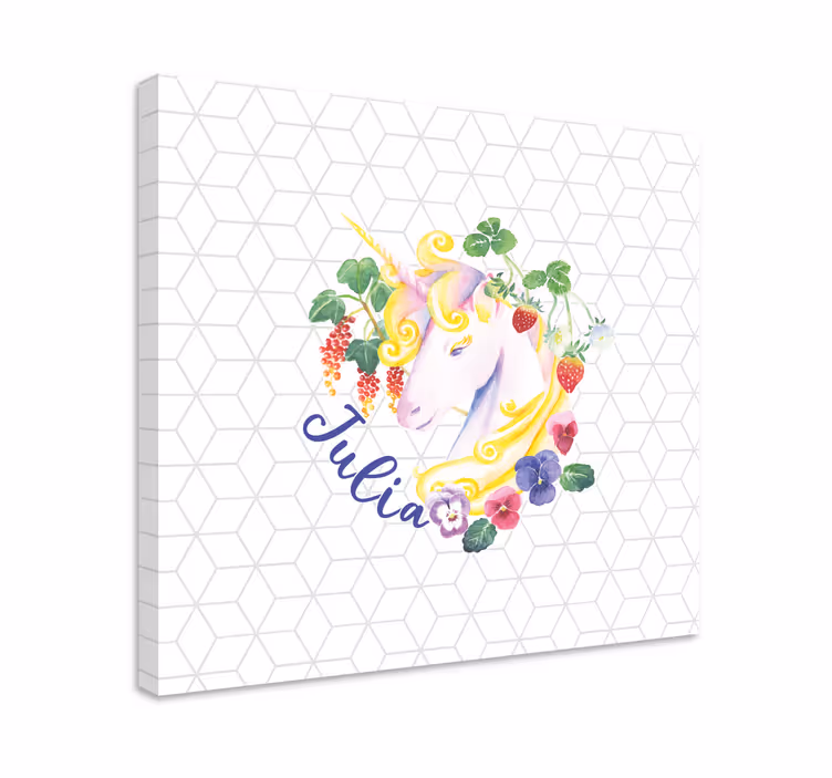 Cuadro personalizable Cabeza de unicornio sobre baldosas hexagona - TenVinilo