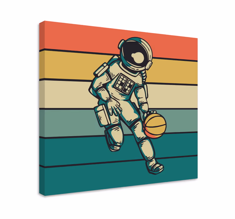 Cuadro para dormitorio Astronauta vintage jugando baloncesto - TenVinilo