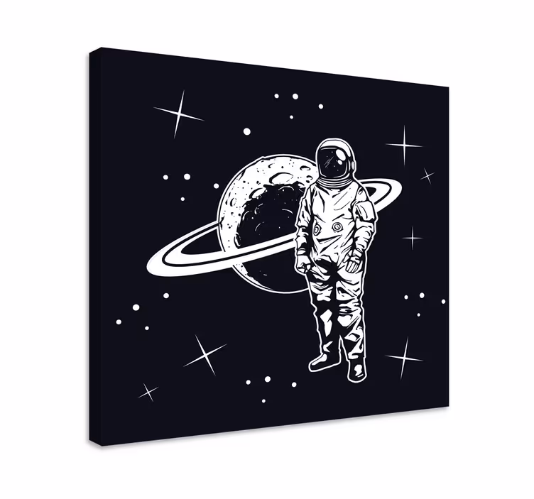 Cuadro para dormitorio Diseño de astronauta con planeta. - TenVinilo