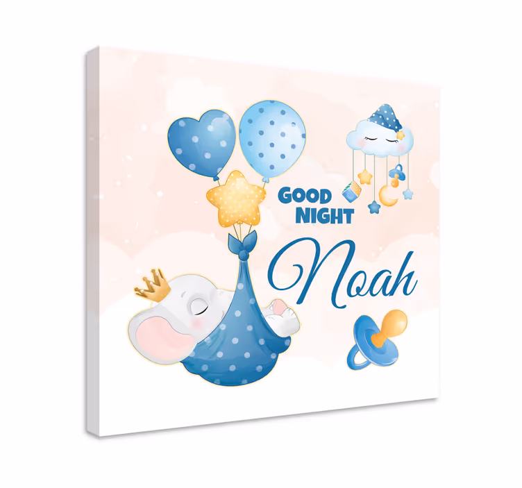 Cuadro personalizable Lindo elefante para niño con nombre - TenVinilo