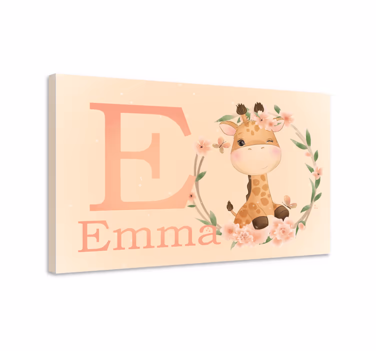 Cuadro personalizable Linda jirafa para niña con nombre - TenVinilo