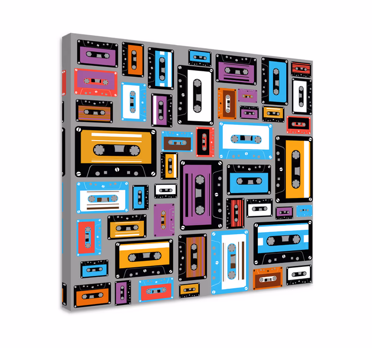 Cuadro vintage Patrón de cinta de cassette retro de los 80 - TenVinilo