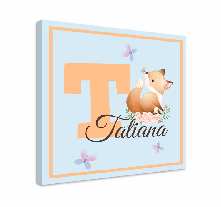 Cuadro personalizable Animales lindos zorro con nombre - TenVinilo