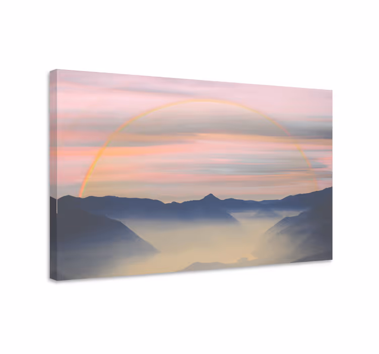 Cuadro para salón Paisaje arcoiris luz sobre silueta montaña - TenVinilo