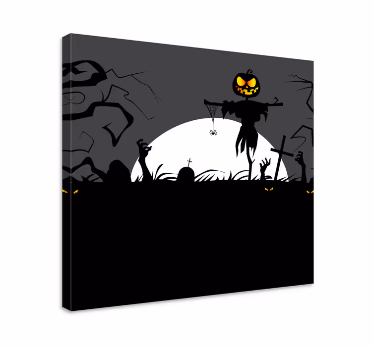 Cuadro retro vintage escena de calabaza embrujada - TenVinilo