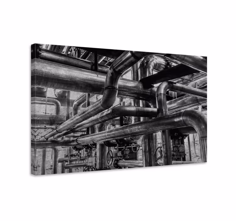 Cuadro moderno Muro de hormigón industrial con tubos. - TenVinilo