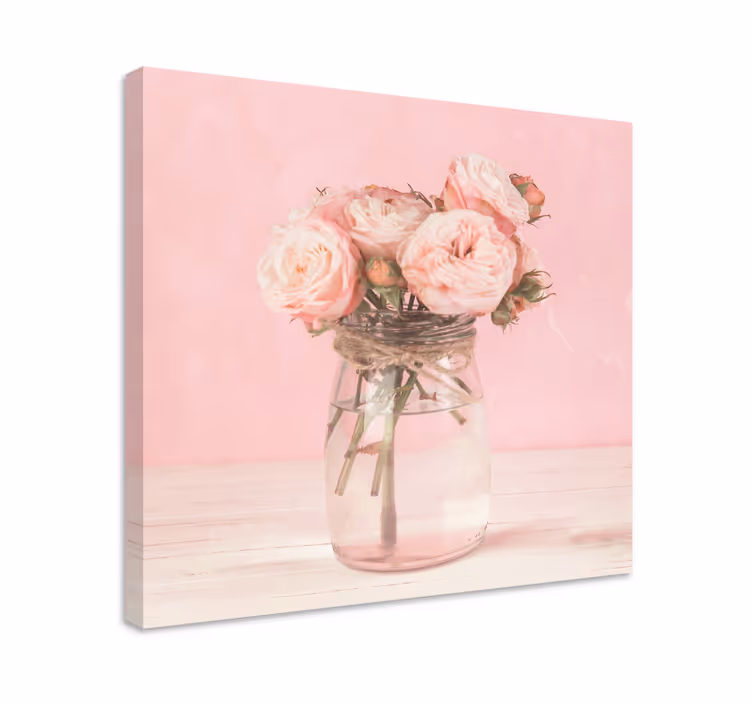 Cuadro vintage Flores rosadas con un jarrón de vidrio - TenVinilo
