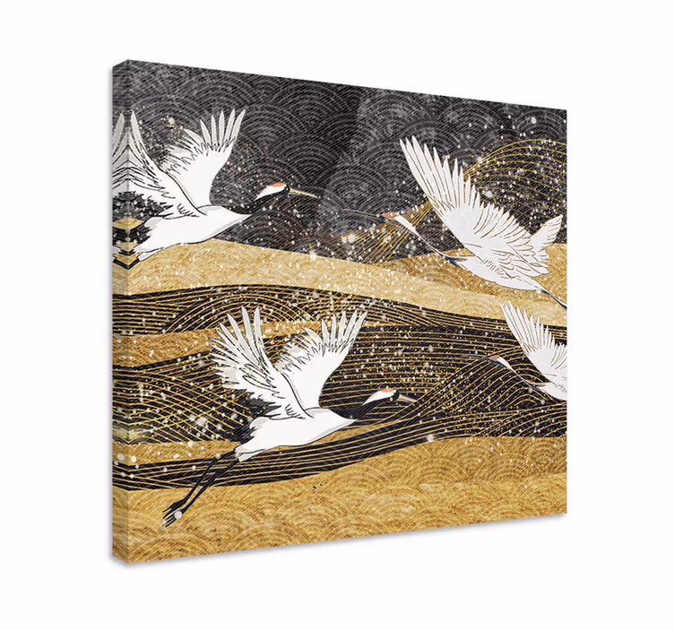 Cuadro flores vuelo de graciosos grullas - TenVinilo