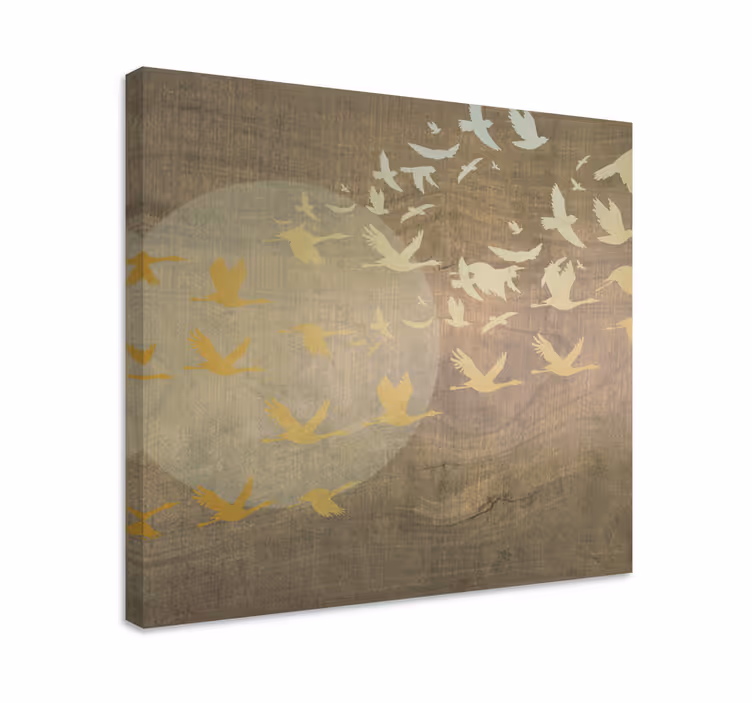 Cuadro elegante Sol dorado oriental con pájaros - TenVinilo