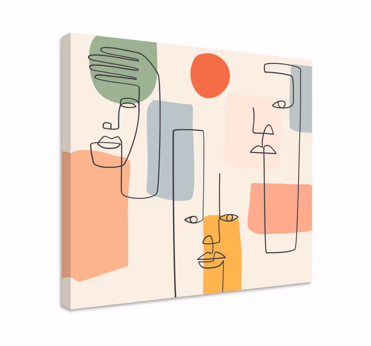 Cuadro para salón vinilo pared minimalista con caras - TenVinilo
