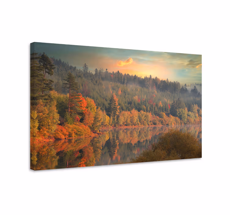 Cuadro paisajes árboles coloridos y lago tranquilo - TenVinilo