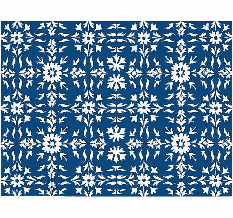 Alfombra vinílica azul patrón de azulejos blancos - TenVinilo