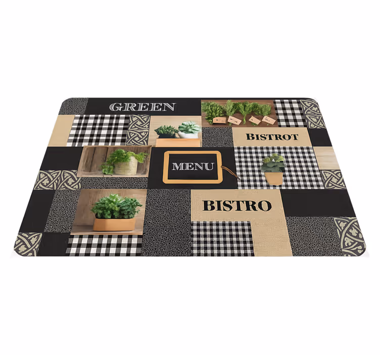 Alfombra vinílica cocina bistró en blanco y negro - TenVinilo