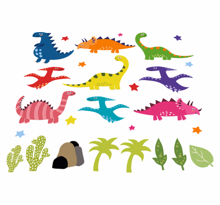 Aflombra vinílica animales conjunto de dinosaurios coloridos - TenVinilo