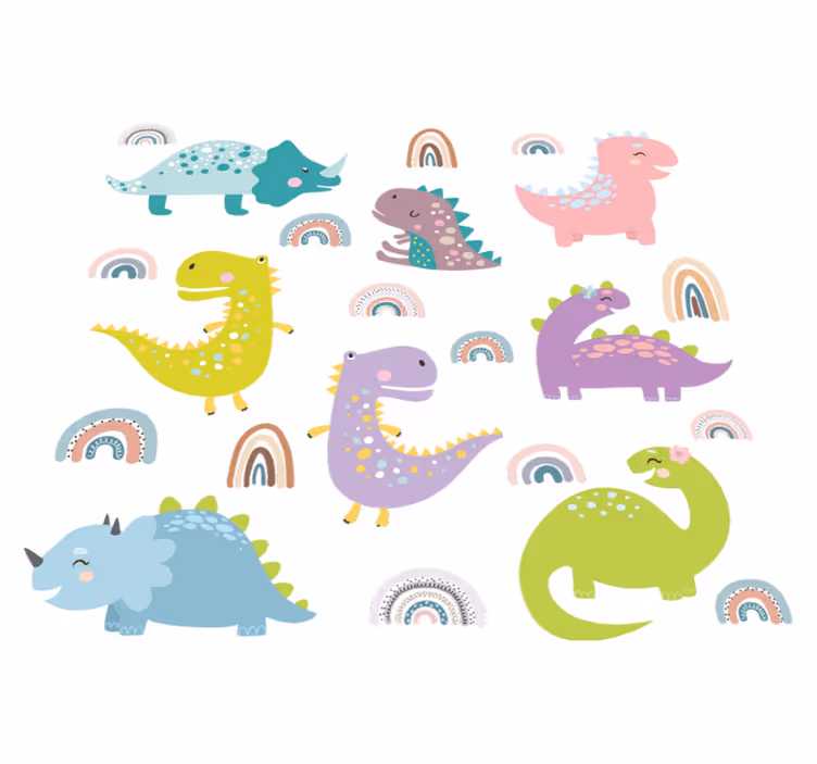 Aflombra vinílica animales dinosaurios nórdicos con arcoíris - TenVinilo