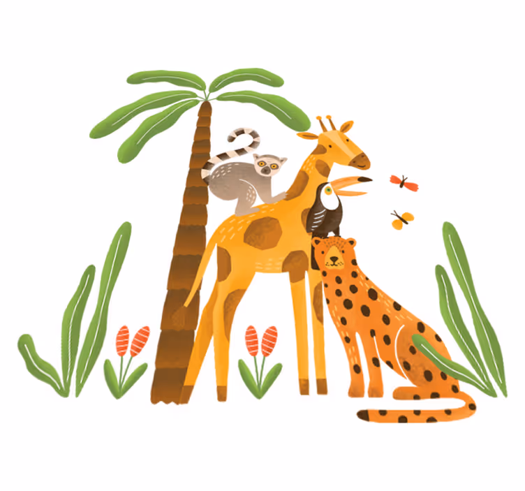 Aflombra vinílica animales jugando en la selva - TenVinilo