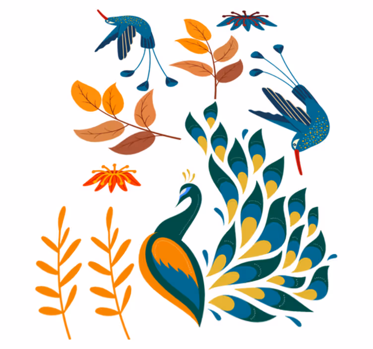 Aflombra vinílica animales estilo tengango aves y plantas - TenVinilo