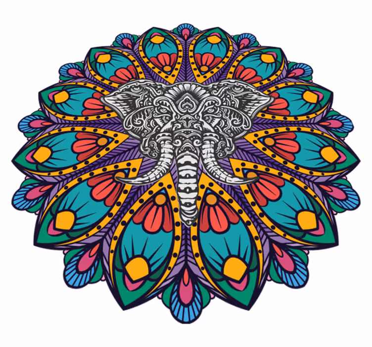 Aflombra vinílica animales mandala de elefante colorido - TenVinilo