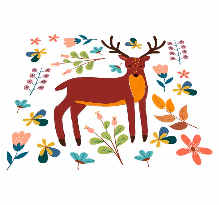 Aflombra vinílica animales ilustración ciervo caprichoso - TenVinilo