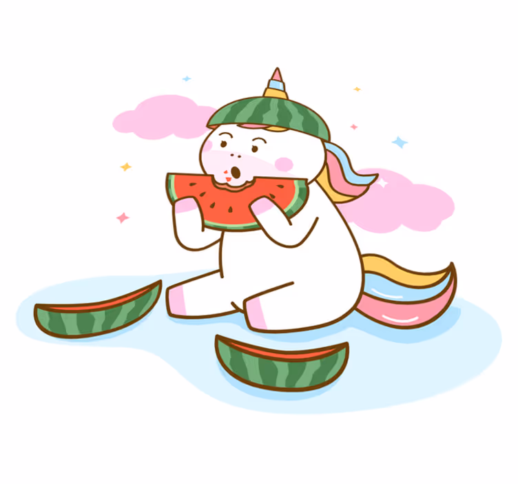 Aflombra vinílica animales unicornio comiendo sandía - TenVinilo
