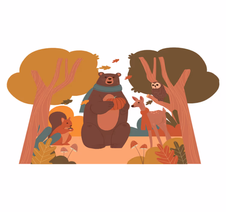 Aflombra vinílica animales criaturas del bosque otoño - TenVinilo