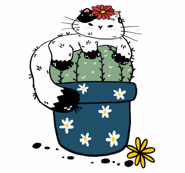 Aflombra vinílica animales gato juguetón cactus - TenVinilo