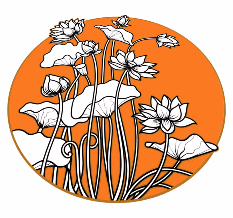 Alfombra vinílica flores ilustración de loto estilo japonés - TenVinilo