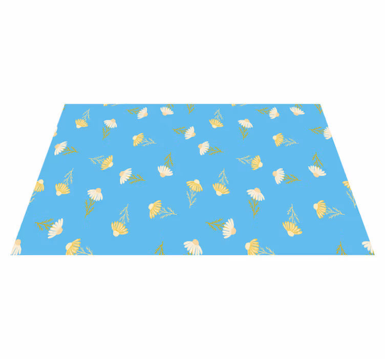 Alfombra vinílica flores patrón de margaritas fondo azul - TenVinilo