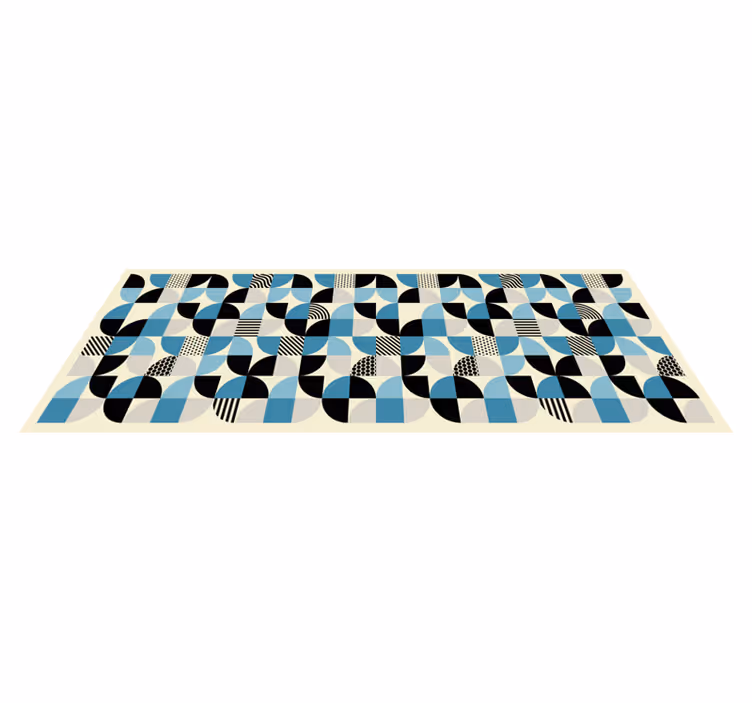 Alfombra vinílica comedor patrón bauhaus azul retro - TenVinilo