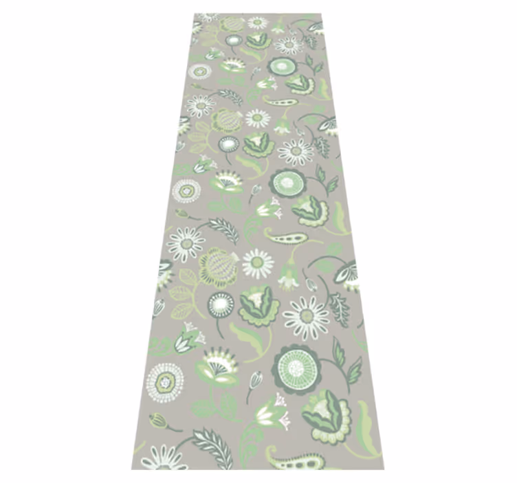 Alfombra vinílica cocina patrón floral verde delicado - TenVinilo