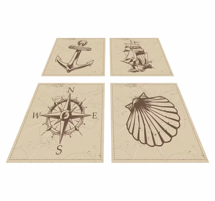 Alfombra vinílica baño objetos marinos azulejos - TenVinilo