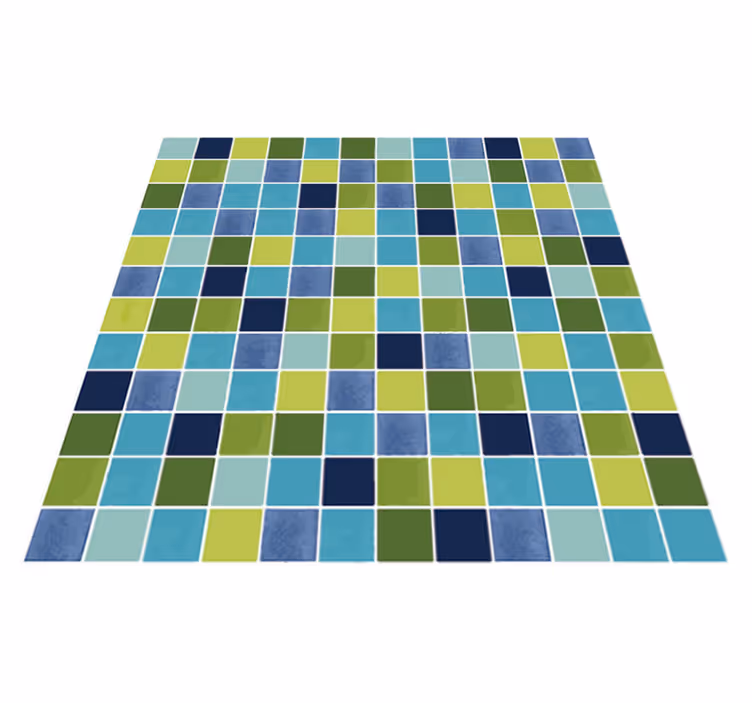 Alfombra vinílica baño azulejos azules y verdes - TenVinilo