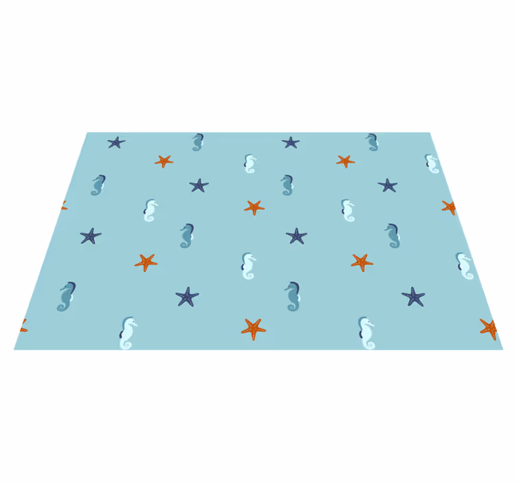 Alfombra vinílica flores patrón caballito de mar y estrella - TenVinilo