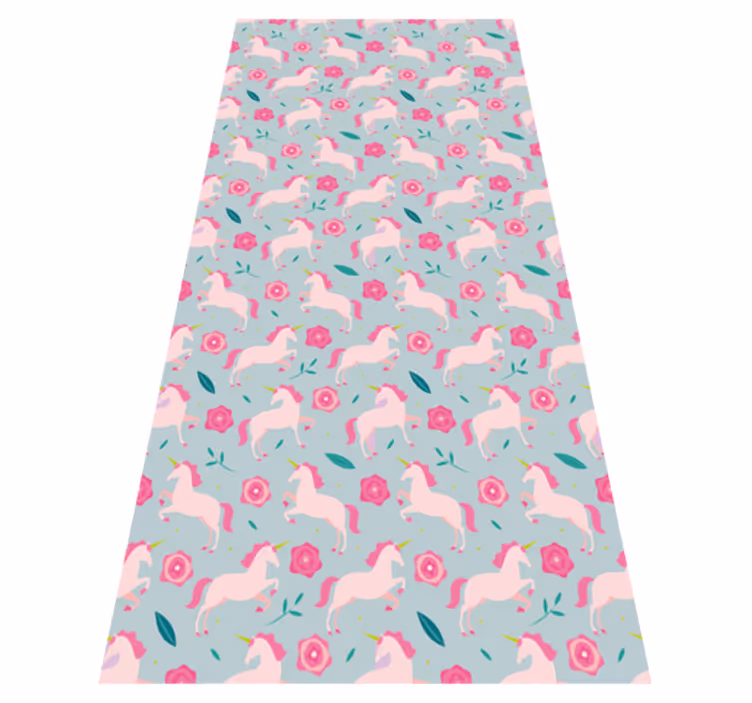 Alfombra vinílica juvenil patrón unicornio floral - TenVinilo