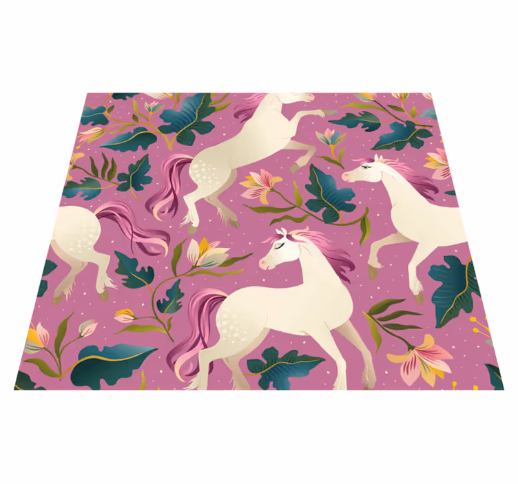 Alfombra vinílica dormitorio caballo floral rosa - TenVinilo