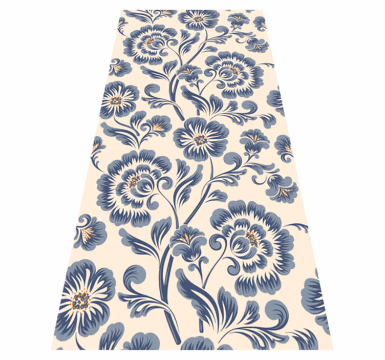 Alfombra vinílica dormitorio estilo vintage floral azul - TenVinilo