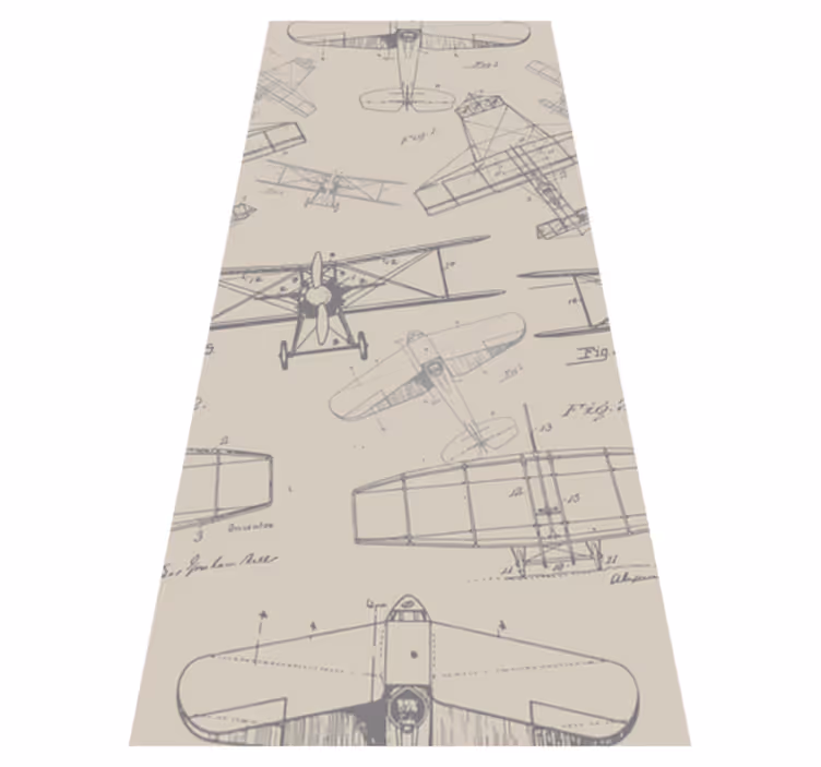 Alfombra vinílica dormitorio patrón vintage planes - TenVinilo