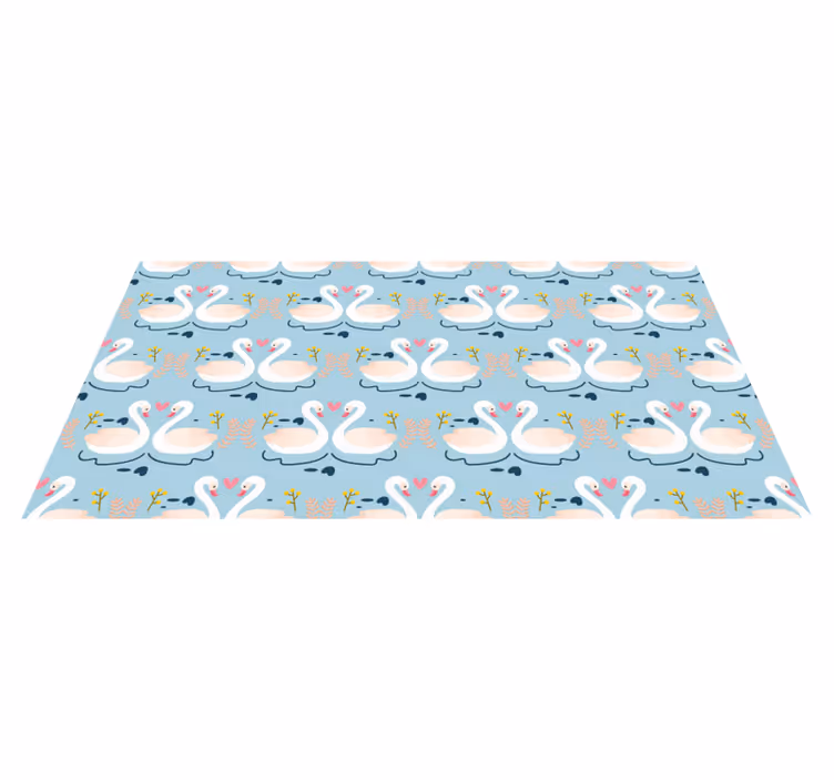 Alfombra vinílica naturaleza cisnes enamorados azul - TenVinilo