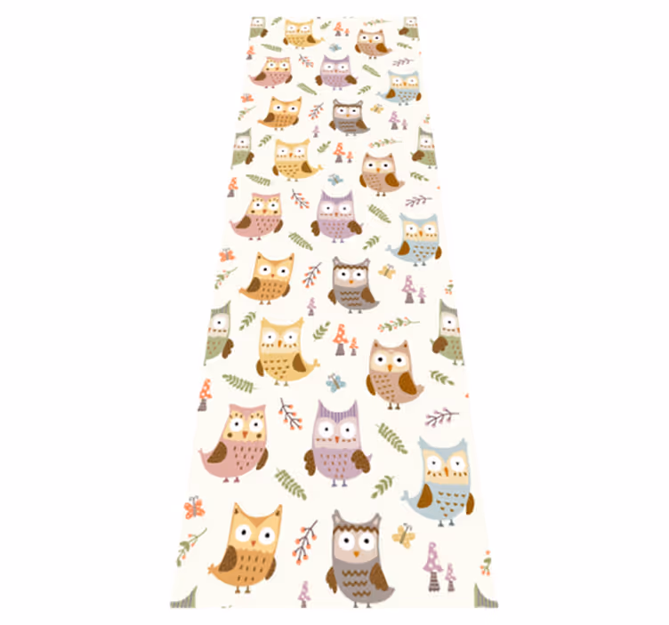 Alfombra vinílica dormitorio búhos adorables con profesiones - TenVinilo