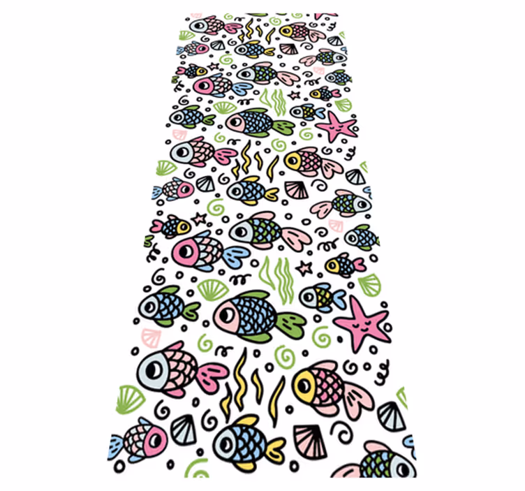 Alfombra vinílica dormitorio diseño de peces multicolor - TenVinilo