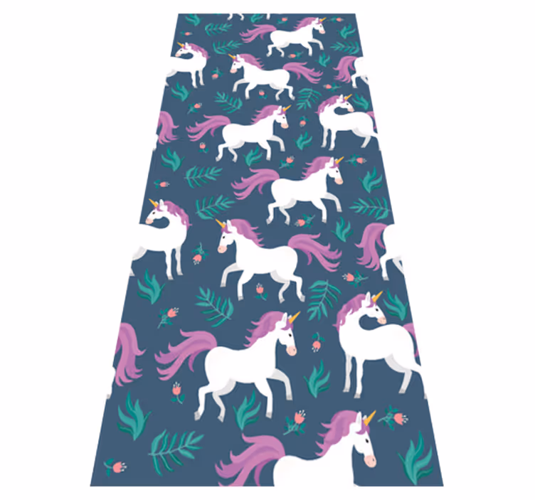 Alfombra vinílica dormitorio patrón unicornio azul - TenVinilo
