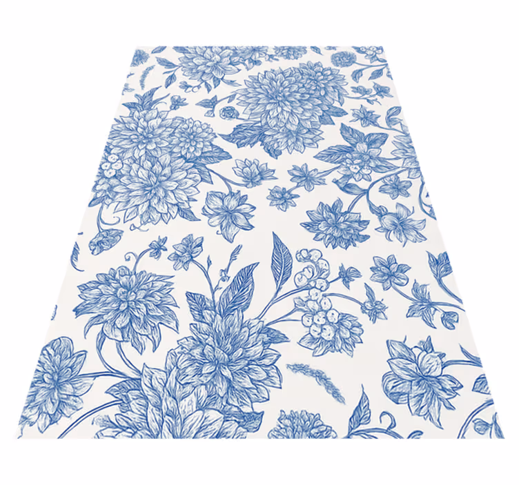 Alfombra vinílica dormitorio dahlia azul floral - TenVinilo