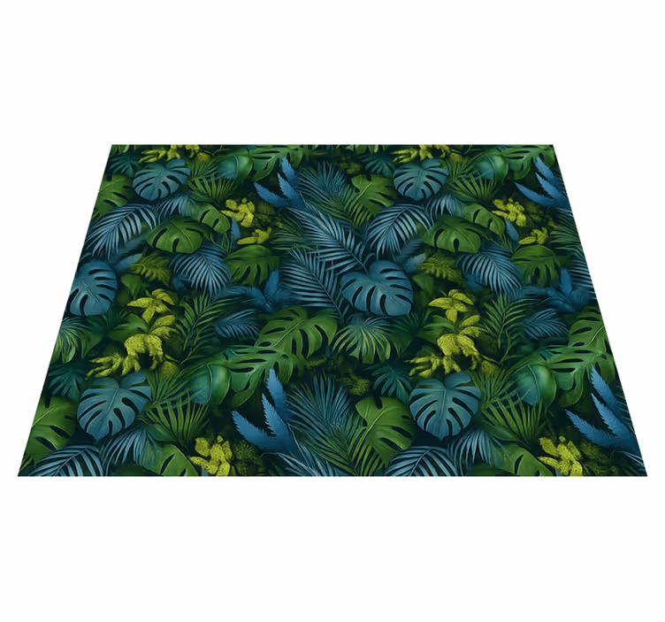 Alfombra vinílica dormitorio hojas verdes y azules - TenVinilo