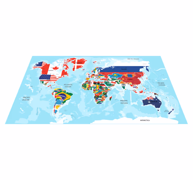 Alfombra vinílica mapamundi banderas del mundo - TenVinilo