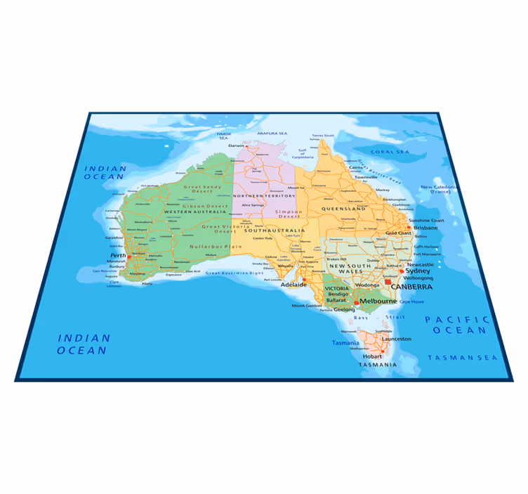 Alfombra vinílica mapamundi mapa político australia - TenVinilo