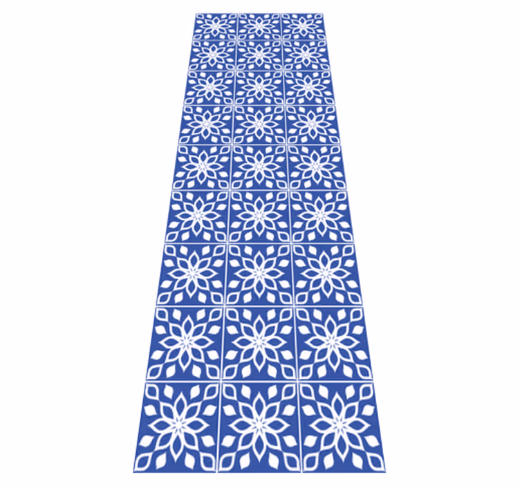 Alfombra vinílica baño patrón azulejos azules - TenVinilo