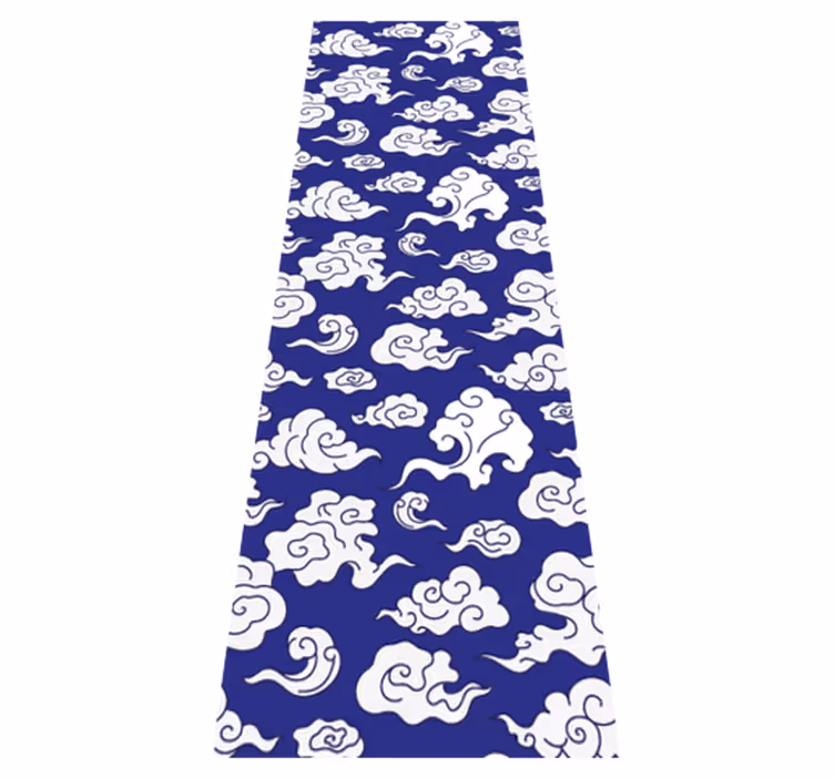 Alfombra vinílica baño nubes blancas silueteadas fondo azul - TenVinilo