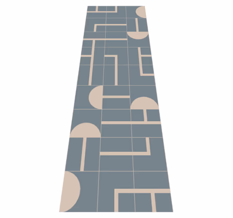 Alfombra vinílica baño patrón geométrico azul grisáceo - TenVinilo