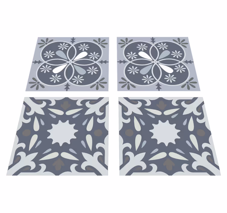 Alfombra vinílica baño adhesivo azulejo flor azul - TenVinilo