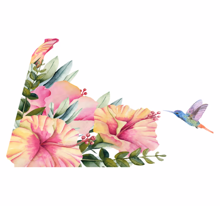 Alfombra vinílica baño flores con colibrí - TenVinilo